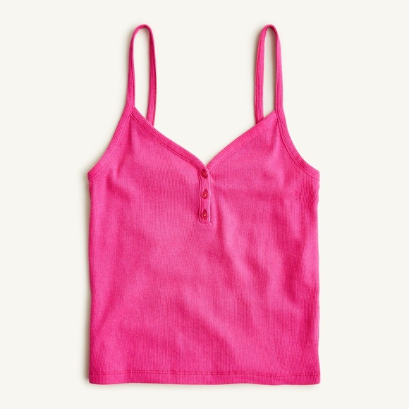 J. Crew Tops - J. Crew Bright Fuchsia Hot Pink Vintage rib henley tank top shirt OBO